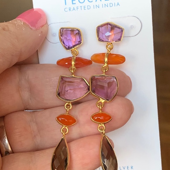 AMETHYST CARNELIAN SMOKY TOPAZ DANGLE DROP EARRING - Picture 5 of 11